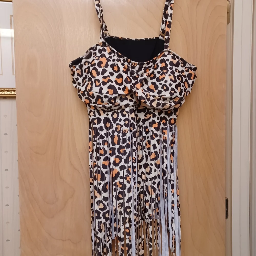 Cheetah Fringe Swim top Sz 4X - Picture 2 of 6